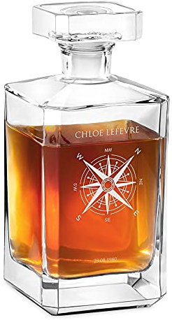 Maverton Carafe à Whisky gravée - 700ml Décanteur en verre - Cadeau personnalisé pour les femmes - Carafe classique pour elle - Boussole