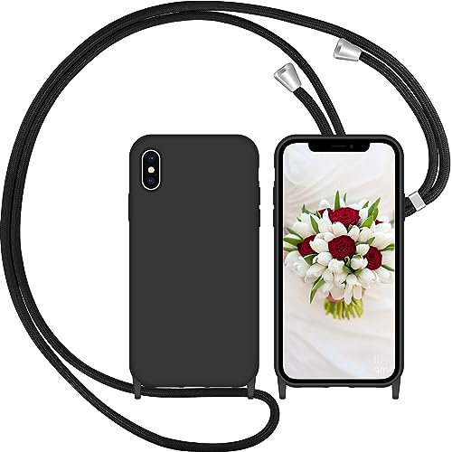 Nupcknn Handykette Hülle für iPhone XS Max Hülle TPU Bumper+PC Back Necklace(abnehmbar) Transparent Hülle mit Kordel zum Umhängen Handy Schutzhülle mit Band (Schwarz 1)