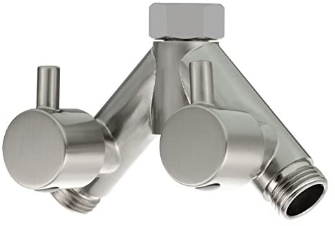 Tecmolog 2 Wege Y-Verteilerstück 1/2 Zoll Messing Adapter Umstellventil Dusche mit Absperrhähnen, Gebürstetes Nickel, DSF014ANA