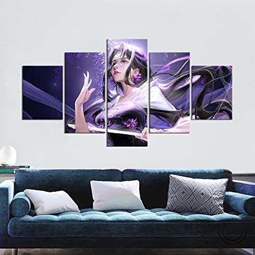 Wondbeau Leinwanddrucke Modulare Wandkunst Wandaufkleber 5 Teiliges Wandbild Druck auf Leinwand Malerei Moderne Abstrakte Poster Mit Rahmen S/75cm×40cm Shinobu Kocho,Kimetsu No Yaiba,Dämonentöter