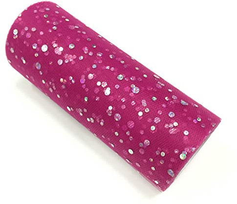 Rouleau de tulle à paillettes pour décoration de mariage en organza pour loisirs créatifs, fête d'anniversaire, 22,7 m x 15,2 cm (rose foncé)