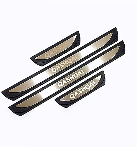 Eamily 4Pcs Car Stainless Steel Door Sill Protector Kick Plates for Nissan Qashqai 2016-2022 Sticker Trim Non-slip Anti-scratch Accessories (Blue) (Silver)
