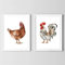 Din A4 Kunstdruck ohne Rahmen 2er Set - Hahn Huhn - Haushuhn Henne Gockel Vogel Natur Aquarell Bild Druck Poster Bild