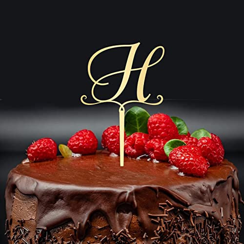 Custom Cake Topper, Hochzeit Initialen Monogramm Topper Rustikaler Kranz, Einzelbuchstabe Kuchen Charms, Initiale Hochzeit Kuchen Topper, Cake Topper Verspiegeltes Gold Acryl, Verlobung Party
