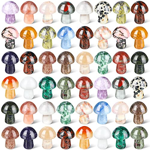 Mini-Kristall-Pilz-Edelstein-Skulptur, Dekoration, geschnitzte Hexe, poliert, niedliche Pilzsteine für Hexerei, Zuhause, Garten, Rasen, Meditation, Blumentopf (Retro-Stil), 48 Stück
