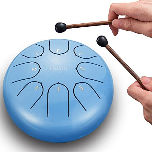 LEKATO Steel Tongue Drum, 6 Zoll 8 Tone Zungentrommel Schlagzeug, Steel Pan Töne Schlaginstrument Hand Pan Drum für Meditation Yoga Klangheilung, Himmelblau