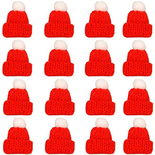AOVNA 24 Pieces Christmas Mini Knit Hat Tree Ornaments Santa Claus Cap Christmas Party Bottle DIY Handmade Accessories Miniature (Red)
