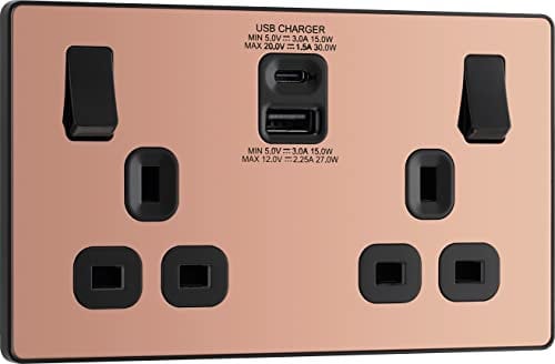BG Electrical Evolve Double Switched Power Socket with USB C and USB A Charging Ports