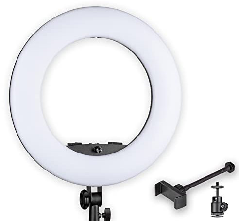 Walimex pro LED Rainbow Ringleuchte, RGB Ringlicht mit 60 W, Regenbogen LED per App steuerbar, Videoleuchte mit Smartphonehalter, Ring Light mit Effekten und Bi-Color