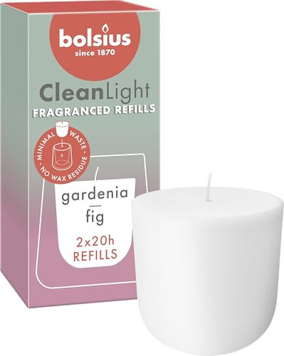 Bolsius – CleanLight Refill – Refillable Scented Candle – Gardenia & Fig – Refills Only – 2 pcs – 20-Hour Burn Time – Contains Natural Plant-Based Wax – Free from Palm Oil – Sustainable Concept