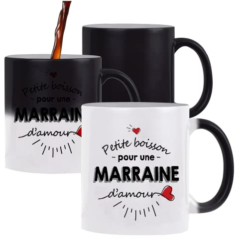 Planetee Mug magique thermoréactif Petite Boisson d'une Marraine d'amour tasse change couleur chaleur idée cadeau famille Marraine Anniversaire Noël