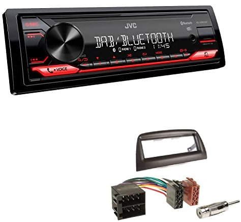 JVC KD-X282DBT 1-DIN Digital Autoradio DAB+ Bluetooth USB Einbauset passend für FIAT Doblo ab 2010 Mattschwarz
