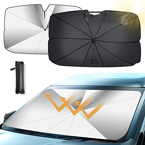 Oziral Parasol Parabrisas Delantero para Coche, Paraguas Parasol Coche, Evita Arañazos Parasol Plegable Protección UV Paraguas para la mayoría de los vehículos 79cm*140cm(33 * 55in)