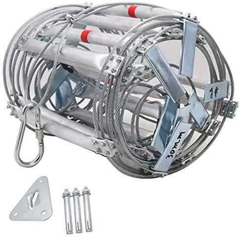 ROGHA Rettungsleiter Notleiter Strickleiter Erwachsene Kinder Tragfähigkeit bis zu 300 kg Mit Karabiner, Kompakt & Tragba,30m/98ft