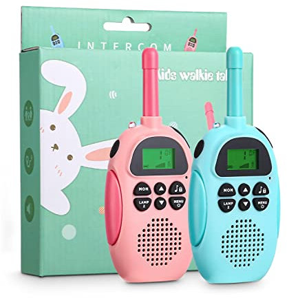 2 Pièces Talkie Walkie Enfants,Talkie Walkie Rechargeable,Exterieur Jouet pour Enfants, 22 Canaux,avec Écran LCD Rétro-Éclairé Fonction VOX,Cadeau pour Filles Garçons de 3 à 12 Ans (Bleu et Rose)