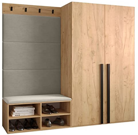 MEBLE KRYSPOL Garderobe MIRO Set 5 mit gepolsterten Paneelen Modern Design (Manila 02 (Creme), Eiche Kraft Gold + Schwarz Matt)