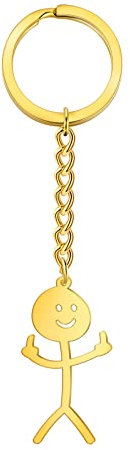 Dreamtimes Lustiges Skelett Smiley kleiner Mann Gebärdensprache Schlüsselanhänger Finger Medium Stickman Nette Trend Tasche Auto Schlüssel Anhänger Paar Geschenk Schlüsselanhänger (Gold)