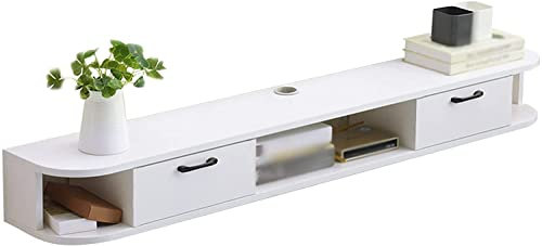 URBERY Meuble TV Flottant, Meuble TV Mural en Bois Massif avec Trou de Fil, pour Lecteur Blu-Ray Stodvd Boîte de Télévision par Satellite Jeux de Boîte de Câble/Couleur Bois/120Cm/Blanc/120Cm