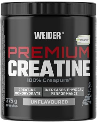 Weider Premium Creatine (375g) Goût Neutre. 100% Monohydrate de Créatine Creapure, Sans Sucre, Vegan, Augmente la Performance Physique (110 portions)