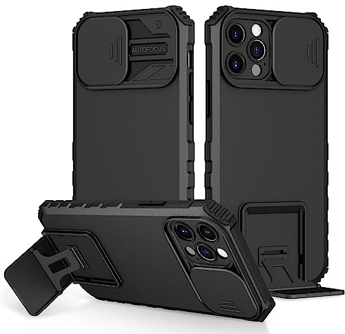 PANXIYUE Coque pour iPhone 12 Pro 6.1, Protection de la Caméra Étui avec Lentille Coulissante Couverture, 360 Full Body Armor et Antichoc Durable Protecteur Bumper Support stéréo Housse Étui-Noir