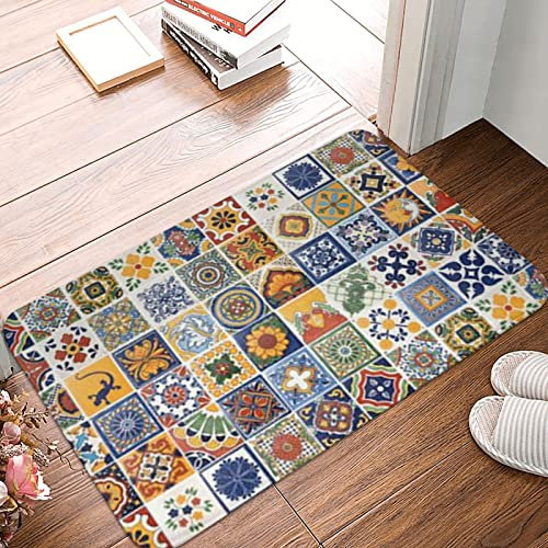 Door Mat Hippie Talavera Mexican Tiles 40X60Cm Bath Mat Washable Kitchen Mats Absorbent Welcome Mat For Doorstep Shower Courtyard