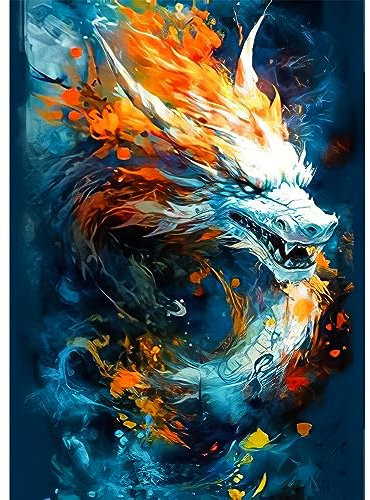 RICUVED Drache Diamond Painting Bilder, 5D Tiere Diamant Painting Bilder Erwachsene Diamant Malerei Bilder Set Full Drill Drache Diamond Painting Cross Stickerei Malerei Set 30x40cm
