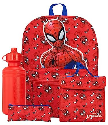 Marvel Schulranzen Rucksäcke, Lunchbag, Trinkflasche, Federmappe | Kinderrucksack Jungen | Rot