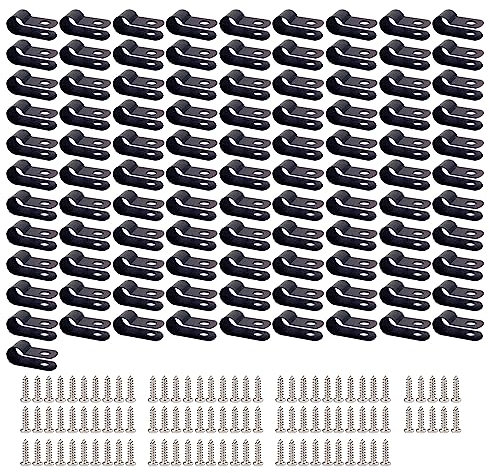 UMCHU 100 Pezzi 6mm Clip Fermacavi R-Tipo,Nylon Cavo Clip Ferma Cavi da Muro Fermacavi,Ferma Fili Elettrici per la Gestione dei Cavi(Con 100 viti)