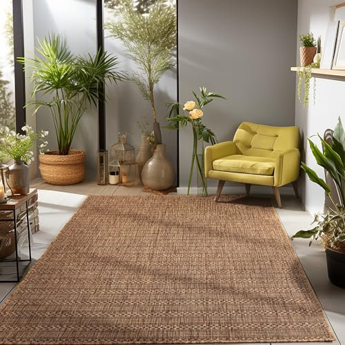 Carpettex Outdoor Teppich Wetterfest 80 x 250 cm Vintage Design Kupferfarbe - Ideal für Balkon, Wintergarten, Terrasse, als Küchenläufer - Sisal Teppich Waschbar, Wasserfest, Pflegeleicht, Flachgewebt
