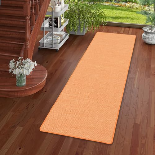 Snapstyle Sisal Natur Läufer Teppich Pflegeleicht Orange für Flur und Diele