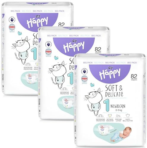 bella baby Happy Windeln soft & delicate Gr.1 Newborn 2-5kg BIG PACK 246 Stück (3 x 82 Stück)