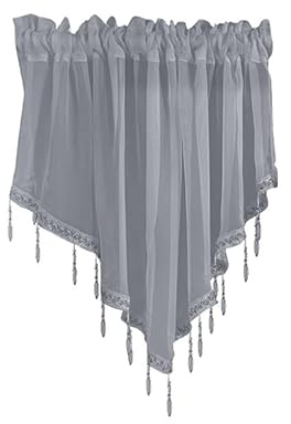 SYSUII Scheibengardinen mit Quasten Voile Bistrogardine Kurzstore Kurzvorhang Küchengardine Kurze Küche Fenstervorhänge Kurzvorhang Modern Fenstervorhang Kleinfenster Kurze Fenster 130cmx60cm-Grau