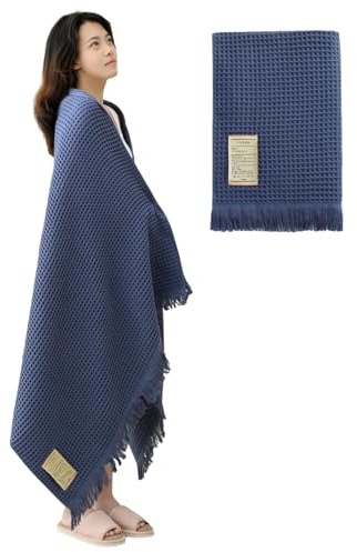 Jamron Reine Baumwolle Waffel Badetuch Schnelltrocknend Weich 180x90cm Große Badelaken Schal mit Quasten SN079108 Marineblau