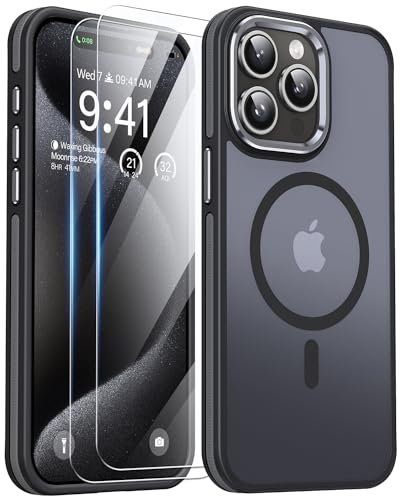AOUIA for iPhone 15 Pro Max Case with 2 Pcs Screen Protectors, Military Grade Drop Protection, Translucent Matte Case for iPhone 15 Pro Max (Black)