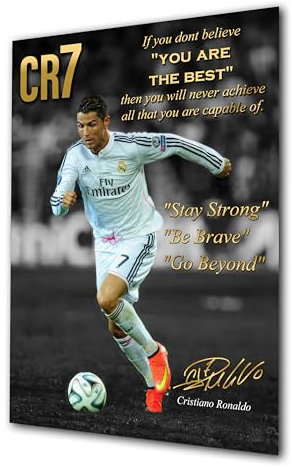 Cristiano Ronaldo CR7 Poster, mittelgroß, A4, ungerahmt, goldfarben, Fußball-Legende, Tribut, mit Unterschrift (Kopie), inspirierende, goldene Zitate