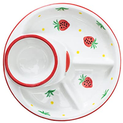 OUNONA Food Storage Plate Fruit Tray Snacks Holding Plate Personal Dipping Sauce Fruit Pattern Food Serving Tray Compartment Breakfast Plate Tableware Set Child Container Ceramics