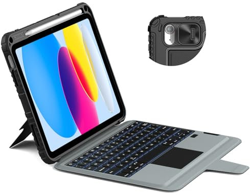 Nillkin iPad A16 (11th Gen)/10th Gen Case with Detachable Keyboard,Slide Camera Cover,7 Backlight Colors,Precise Trackpad,Compatible with iPad 11th/10th Generation (2025/2022),Black