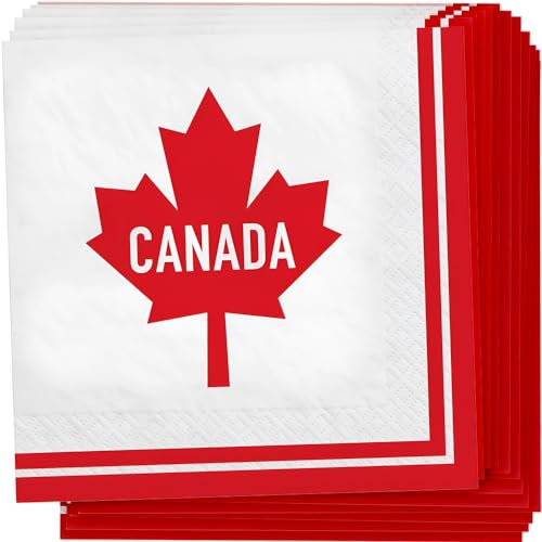 Papierservietten, klassisch, rot und weiß, Kanada-Flagge, 12,7 x 12,7 cm, umweltfreundlich, hohe Qualität und einzigartiges Design, perfekt für Kanada-Tage und besondere Anlässe, 16 Stück