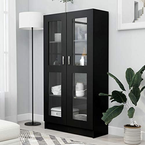 Homgoday Vitrinenschrank Standvitrine Bücherschrank Aktenschrank Vitrine Schrank Hochschrank Schrank für Wohnzimmer Küche Esszimmer Büro Schwarz 82,5x30,5x150 cm Holzwerkstoff