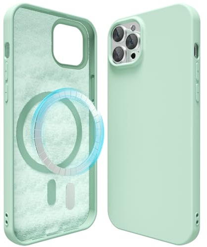 oakxco Silicone Case for iPhone 12 Pro Max Compatible with Magsafe Magnetic Wireless Charging, Slim Thin Soft Rubber Gel with Magnet, Matte TPU Mag Cover for Women Men, Mint Green