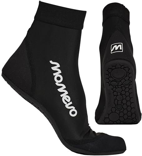 Momevo - Splashies Wasserschuhe - Seeigelfeste Badeschuhe aus Neopren mit Stabiler Sohle - Schützt vor Spitzen Gegenständen für Komfortables Laufen am Strand - Unisex Schwarz 36/37