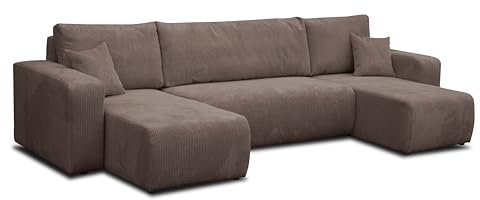 VENASI MÖBEL Ecksofa mit Schlaffunktion und Bettkasten Luna U-Form Sofa Eckcouch Schlafsofa (Braun)