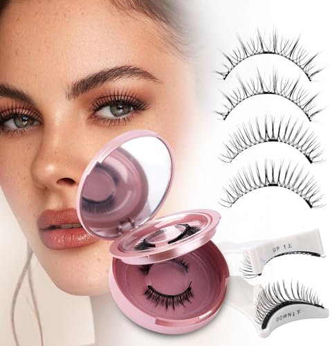 Faux Cils Magnétiques 2 Paires de Cils Magnétiques Réutilisables avec Applicateur Sans Colle Cils Magnétiques Look Naturel sans Eyeliner Kit Cils Magnétique(magnetic lashes-079+B01)