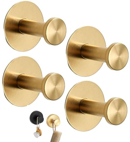 Juketron Luxe Hold Ganchos sin taladro, Luxegrip Duschhaken, Luxe-Grip-Haken für Dusche, selbstklebende Saugnapf-Haken, schwarze Saugnapfhaken für Dusche (4, goldfarben)