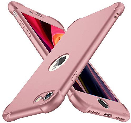ORETECH Compatible with iPhone SE 2020 / SE 2022 case, and [2 Pack 9H Tempered Glass Screen Protector] 360 Shockproof Ultra Thin Anti Scratch Hard PC Silicone TPU Bumper Cover - Pink