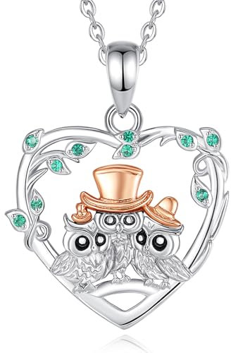 EUDORA Harmony Ball Collier Hibou Mère Maman pour Femme en Argent Sterling S925, Mère Hibou et Deux Petits Hiboux Pendentif cœur D'amour Maternel, Bijoux Cadeaux pour Mère Fille Maman, 45,7 cm