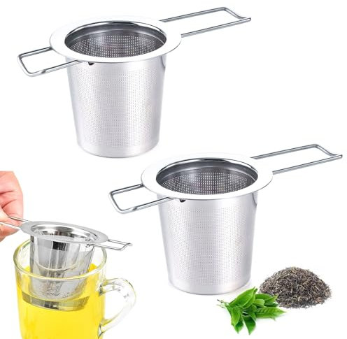 2 Stück Teesieb für Losen Tee - Edelstahl 304 mit Deckel und Faltbare Griffe, Feinmaschig für Tee-Tassen und Schalen