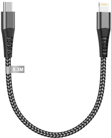 Cable USB C a Lightning 0.3M[Certificado Apple MFi], Cable iPhone USB C Cable Cargador iPhone Carga Rapida Nylon Cable Lightning USB C Cable Tipo C para iPhone 14 13 12 11 Pro Max/Mini/XS/XR/8/SE,iPad