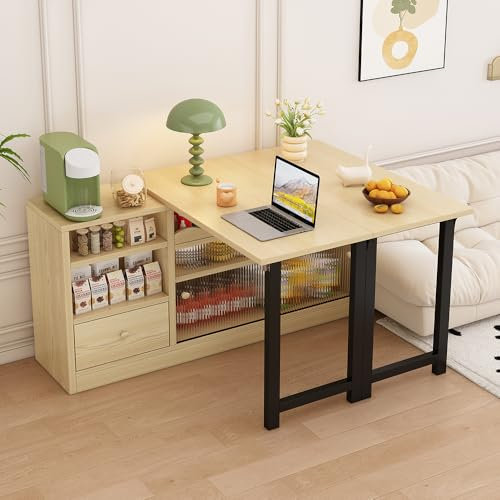 Sweiko Bar télescopique Table Moderne, Table d'appoint Haute, pivotante,Meuble de Rangement pour la Salle à Manger (Wood)