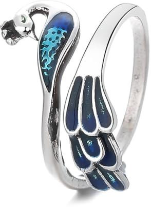 Caiduoduo Emaille Pfau Ring Damen verstellbare Nische Retro kreativer Zeigefinger Ring